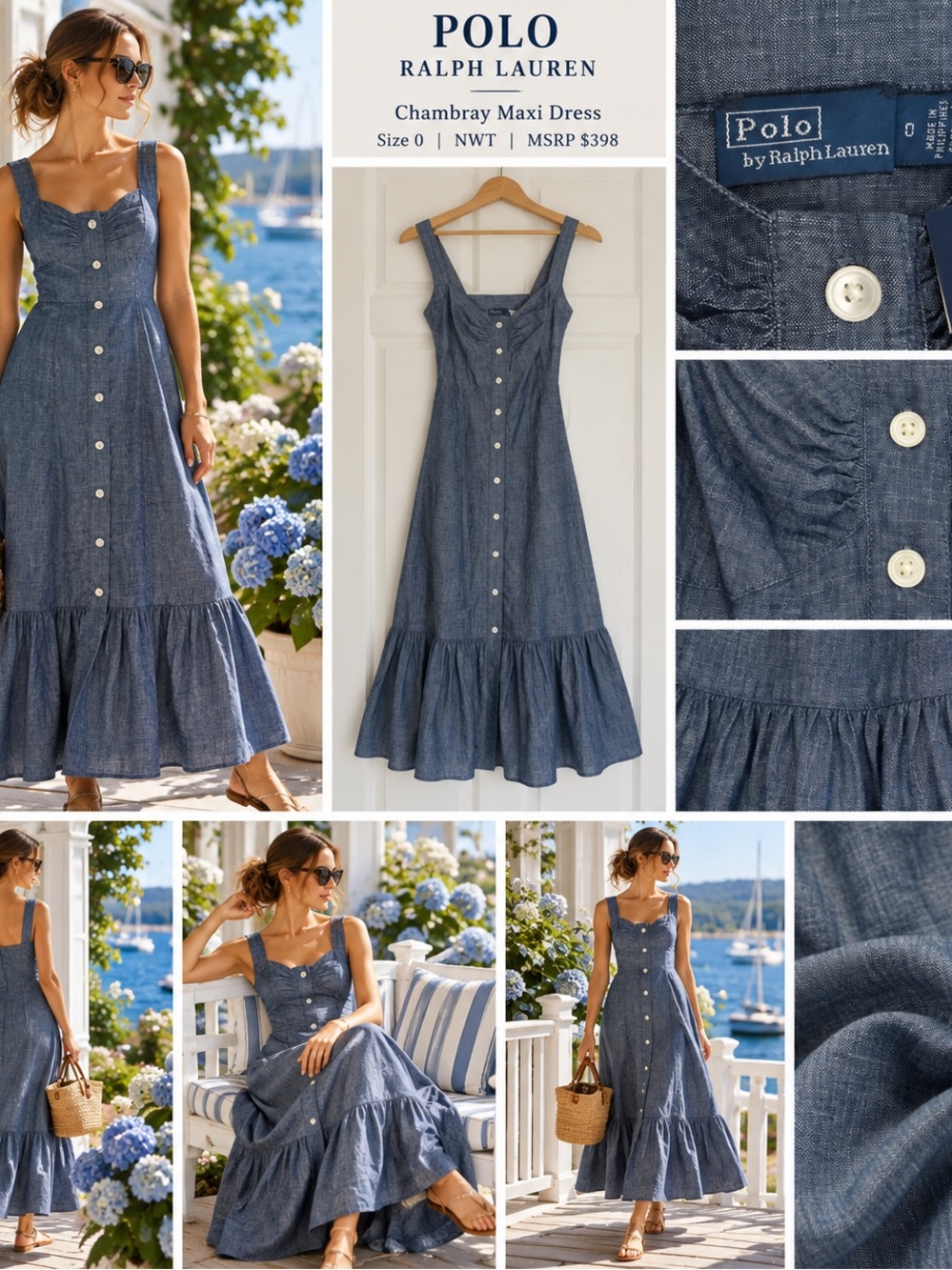 Ralph Lauren Blue Chambray Button-Front Maxi Dress